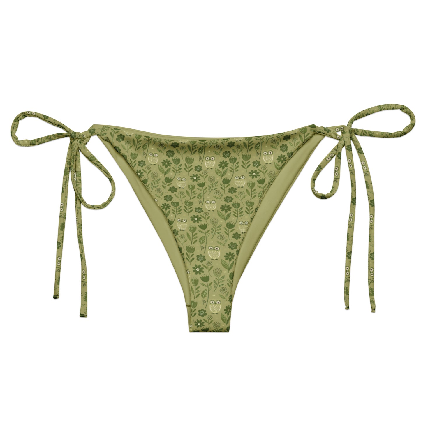 Owl-Themed All-Over Print Recycled String Bikini Bottom – Sustainable Swimwear for Free Spirits 6XL Dudeily