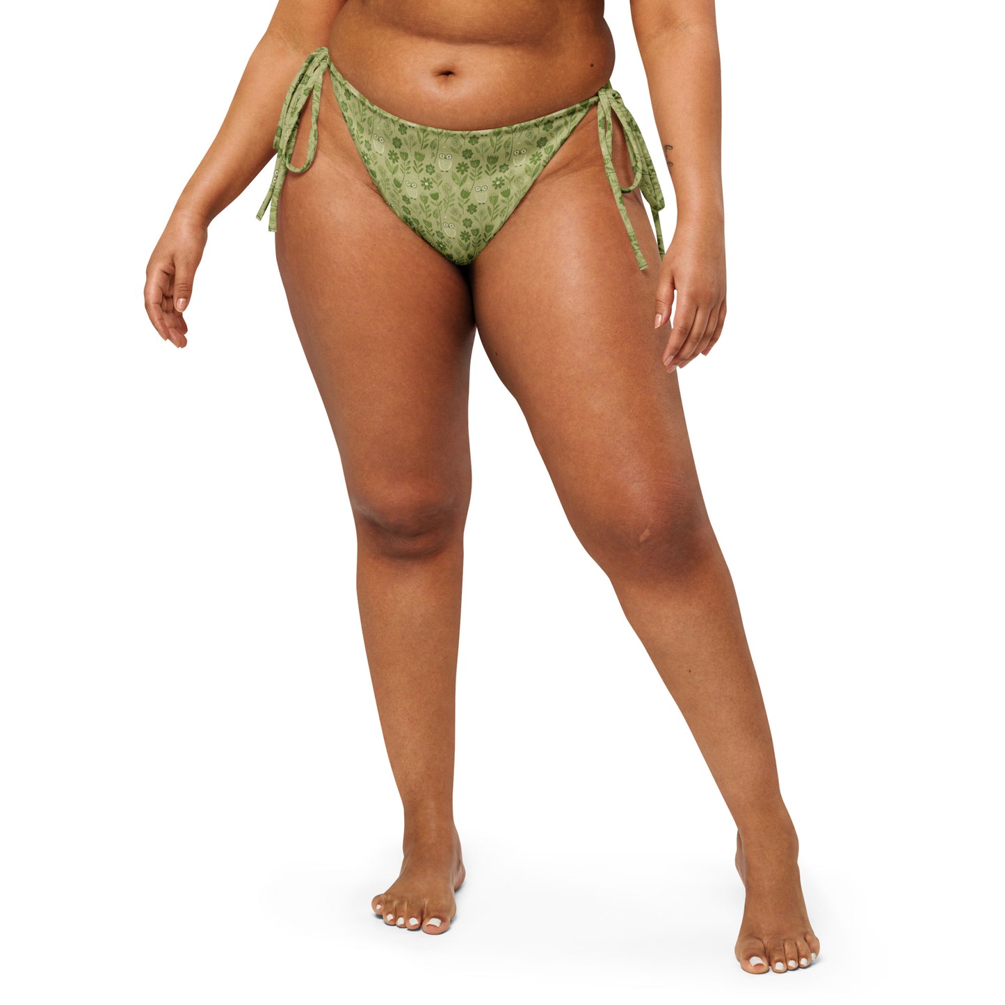 Owl-Themed All-Over Print Recycled String Bikini Bottom – Sustainable Swimwear for Free Spirits Dudeily