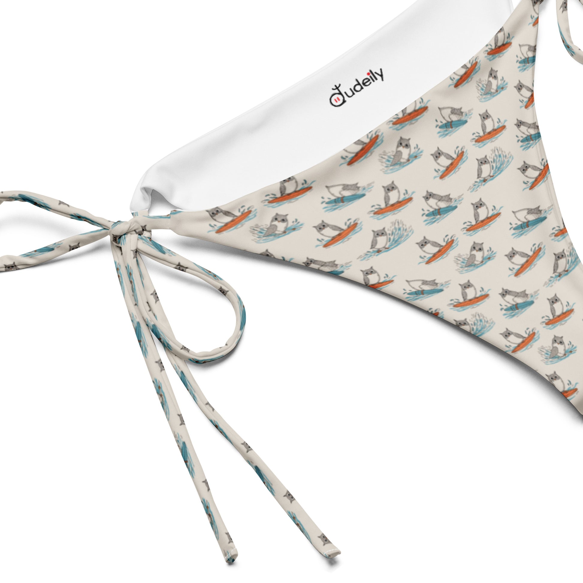 Owl Vibe Recycled String Bikini Bottom – All-Over Print Swimwear for Sustainable Beach Living Dudeily