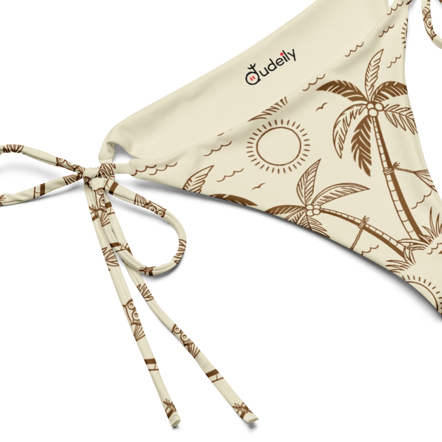 Owl-Themed All-Over Print Recycled String Bikini Bottom – Sustainable Swimwear for Free Spirits Dudeily