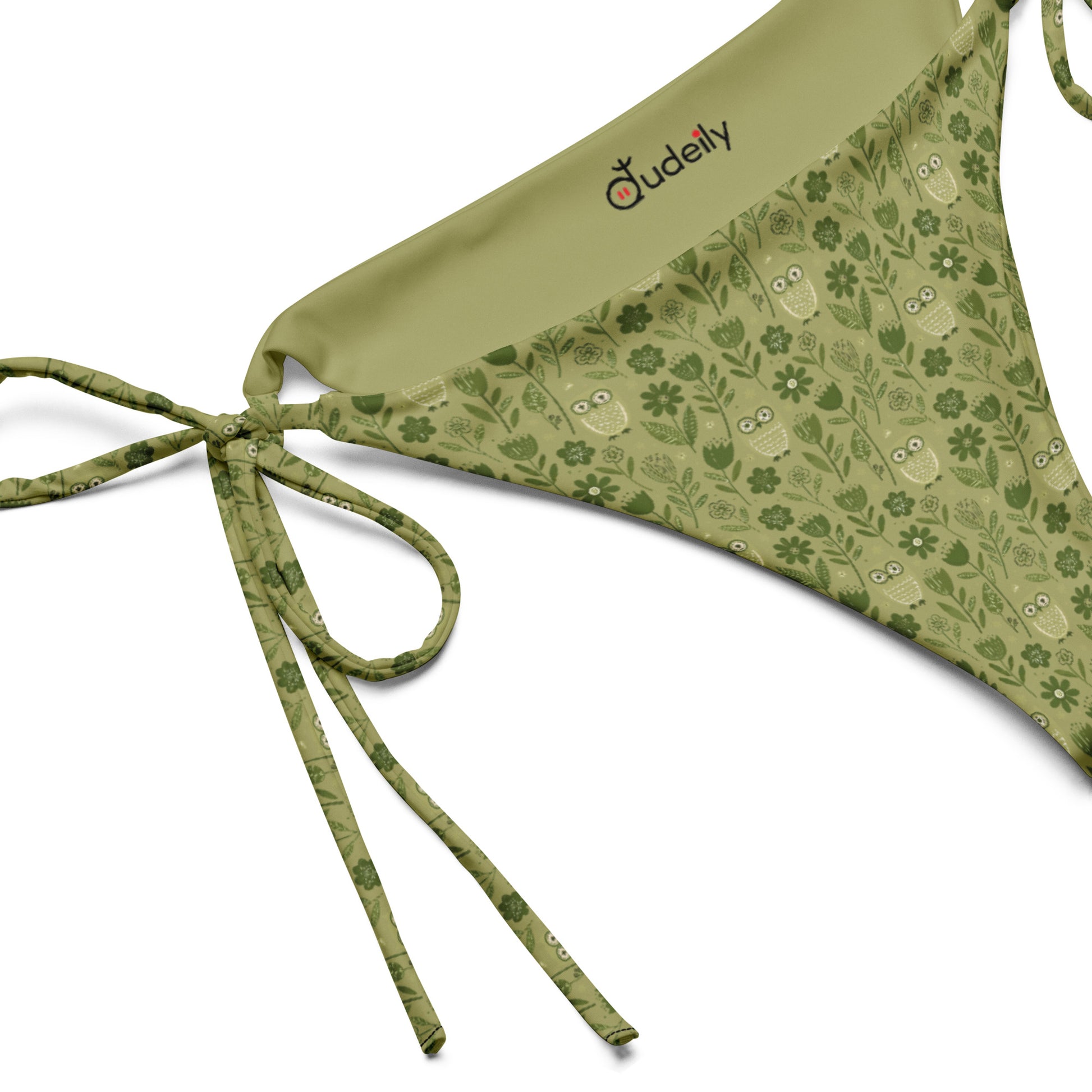 Owl-Themed All-Over Print Recycled String Bikini Bottom – Sustainable Swimwear for Free Spirits Dudeily