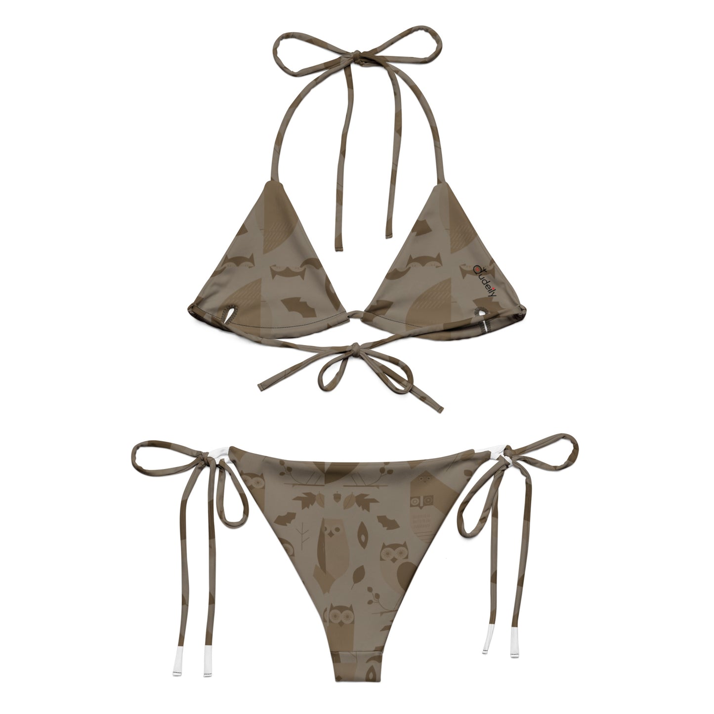 Owl-Themed All-Over Print Recycled String Bikini – Eco-Friendly Swimwear for Sustainable Style Dudeily