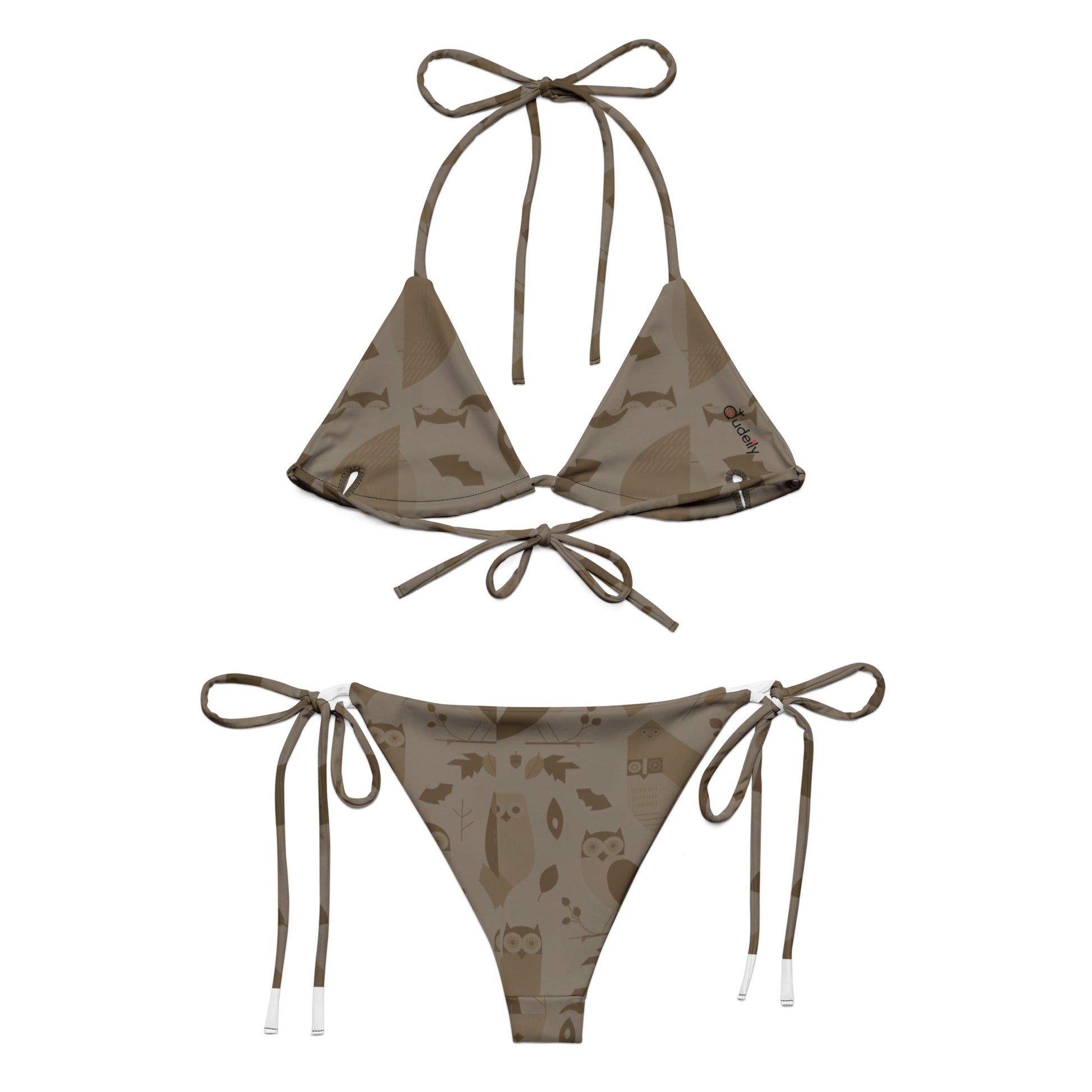 Owl-Themed All-Over Print Recycled String Bikini – Eco-Friendly Swimwear for Sustainable Style Dudeily