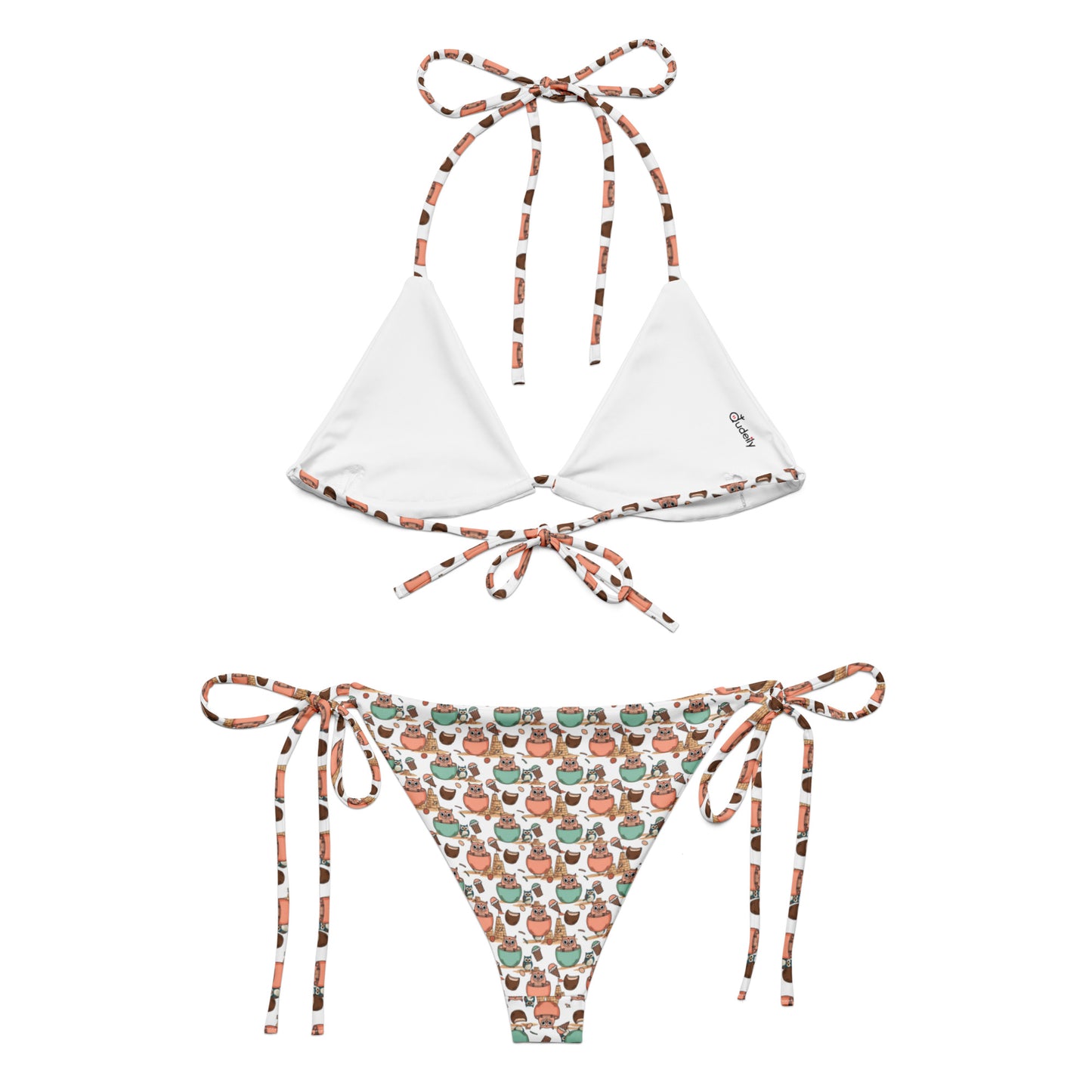 Wise Shores Recycled String Bikini – Owl-Themed All-Over Print Swimwear for Sustainable Living Dudeily