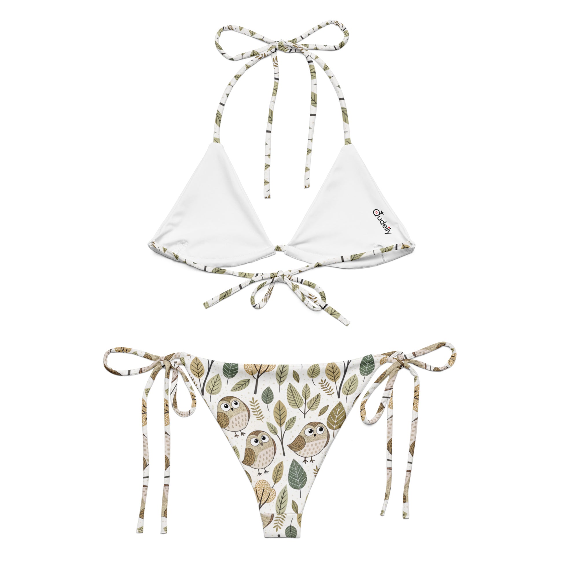 Owl-Themed All-Over Print Recycled String Bikini – Eco-Friendly Swimwear Sustainable Fashion USA Dudeily