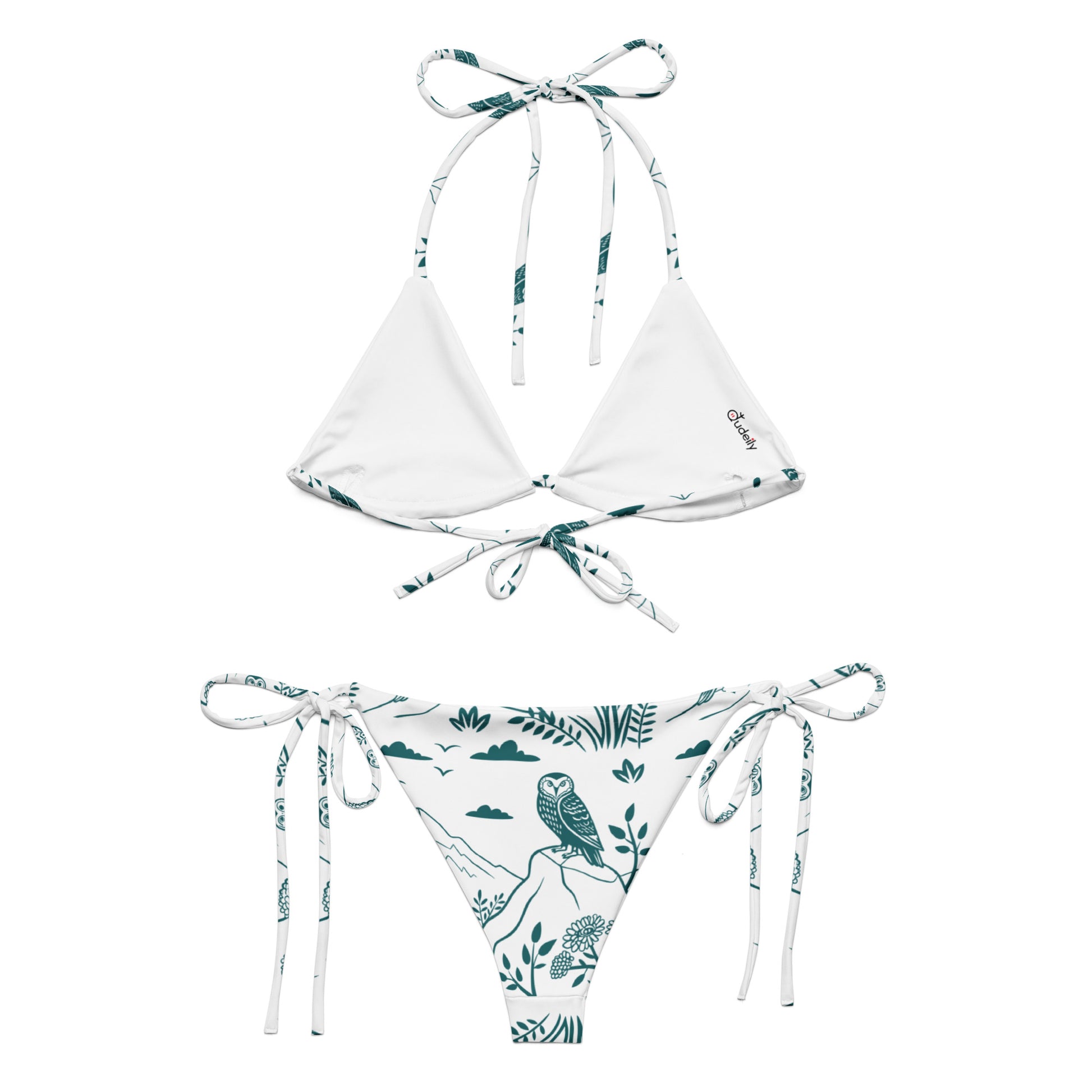 Owl-Themed All-Over Print Recycled String Bikini – Sustainable Swimwear for Eco-Friendly Adventurers Dudeily