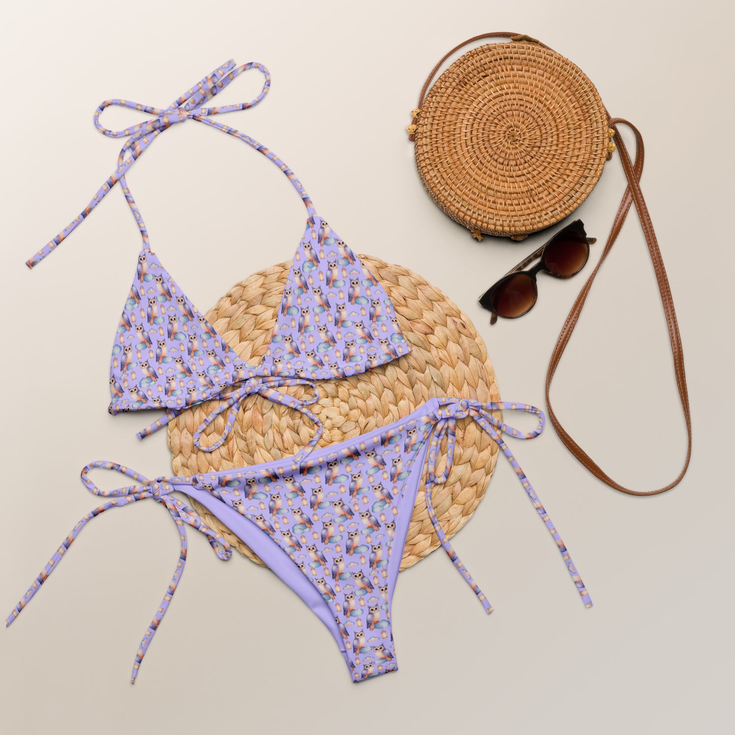 Owl-Themed All-Over Print Recycled String Bikini – Sustainable Fashion Dudeily