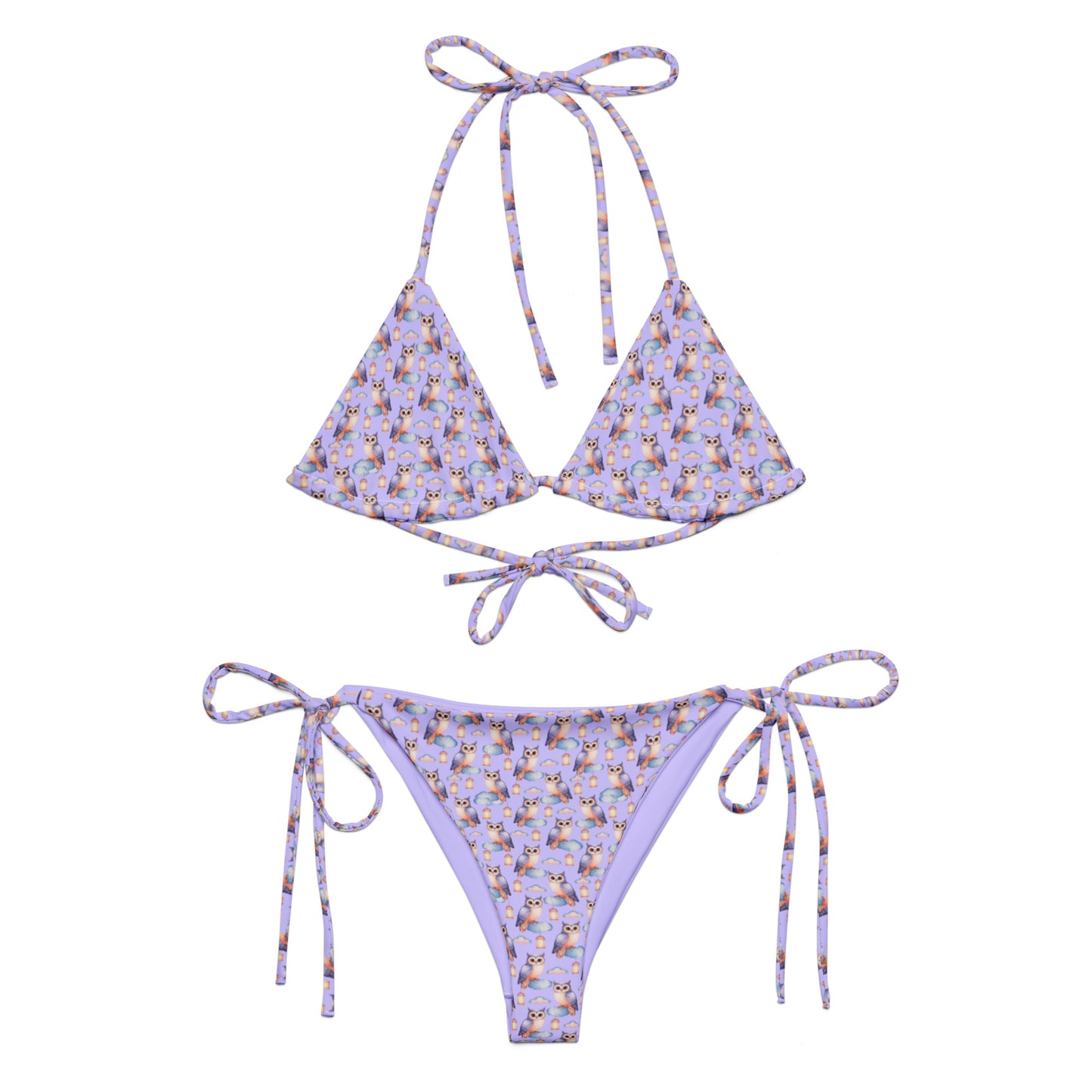 Owl-Themed All-Over Print Recycled String Bikini – Sustainable Fashion Dudeily