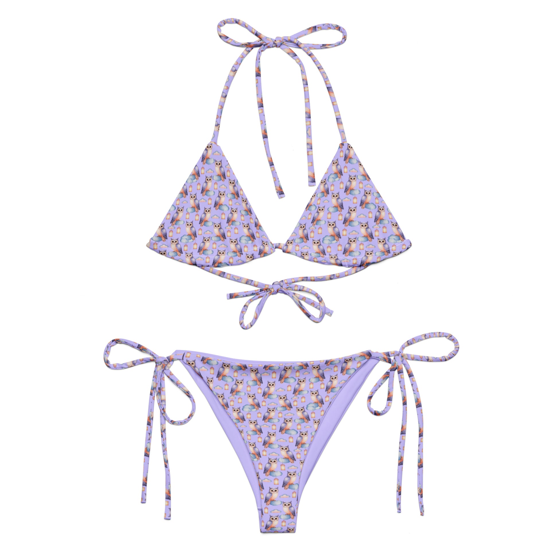 Owl-Themed All-Over Print Recycled String Bikini – Sustainable Fashion Dudeily