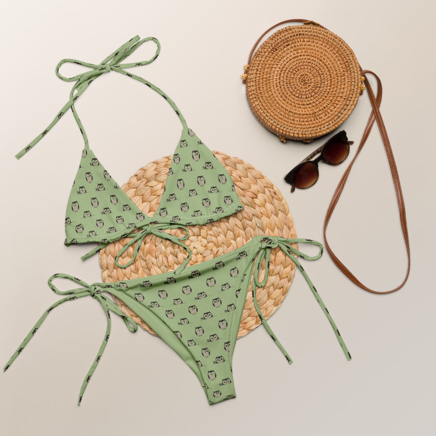 Owl-Themed All-Over Print Recycled String Bikini – Sustainable Fashion Dudeily