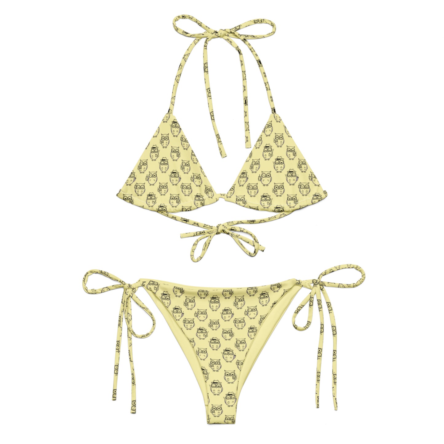 Owl-Themed All-Over Print Recycled String Bikini – Eco-Friendly Fashion Dudeily