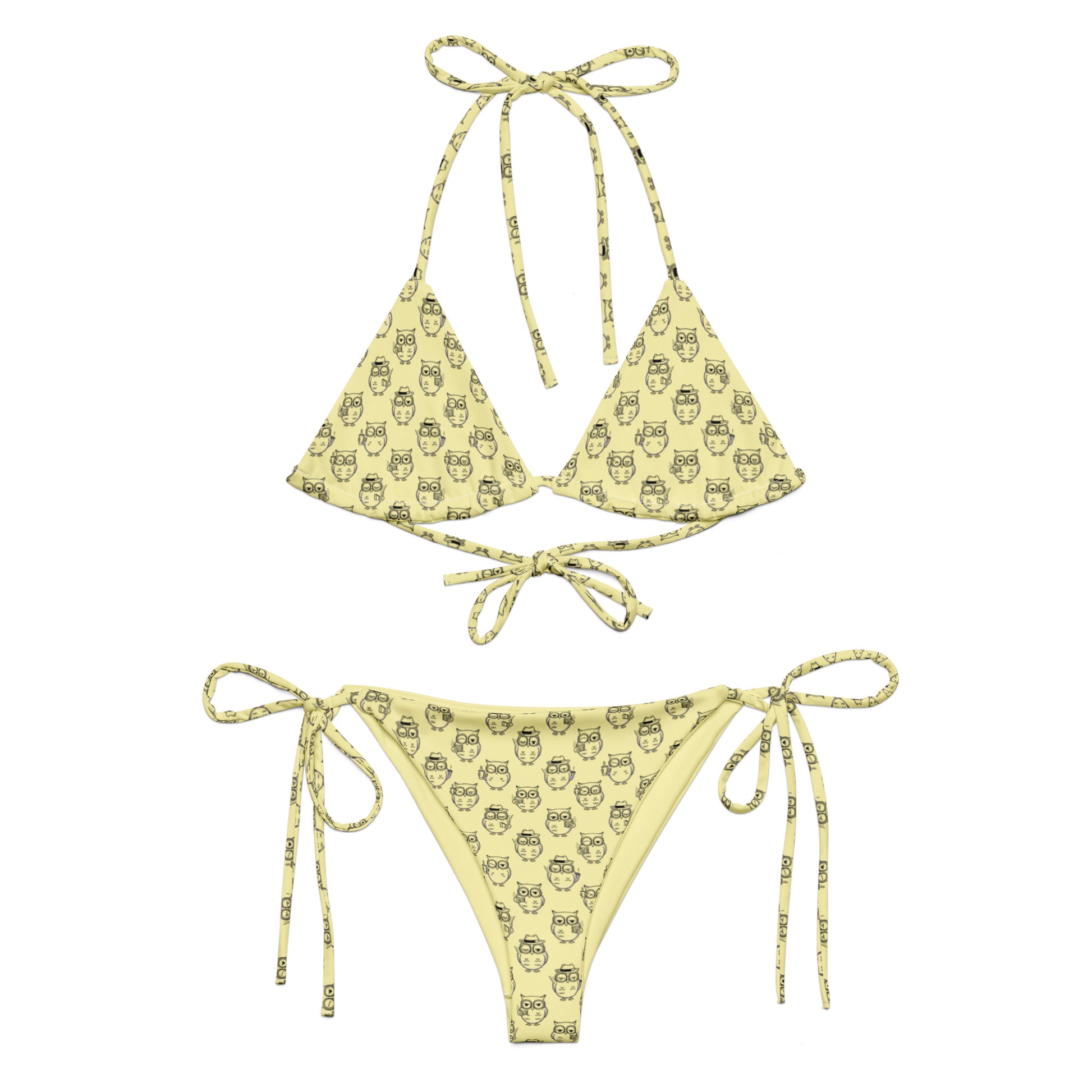 Owl-Themed All-Over Print Recycled String Bikini – Eco-Friendly Fashion Dudeily
