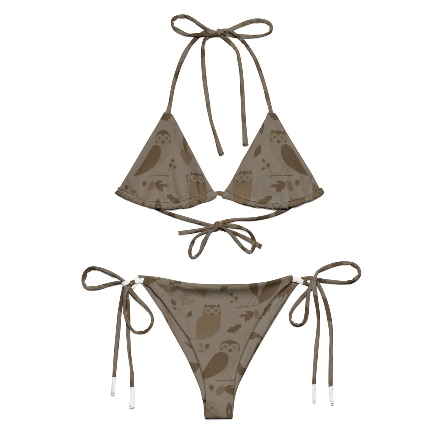 Owl-Themed All-Over Print Recycled String Bikini – Eco-Friendly Swimwear for Sustainable Style 6XL Dudeily