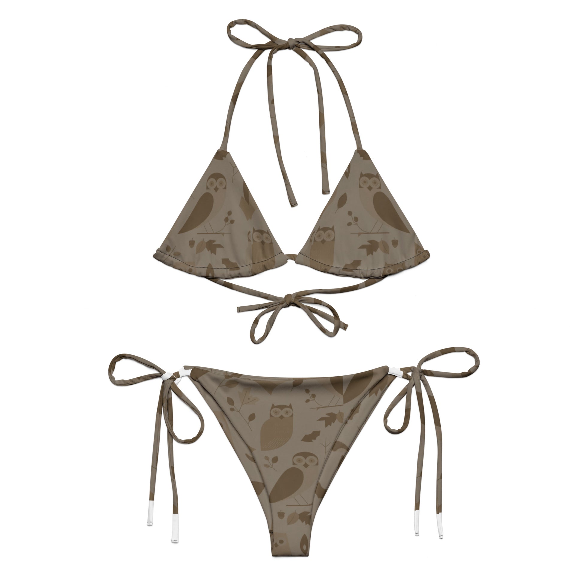 Owl-Themed All-Over Print Recycled String Bikini – Eco-Friendly Swimwear for Sustainable Style 6XL Dudeily