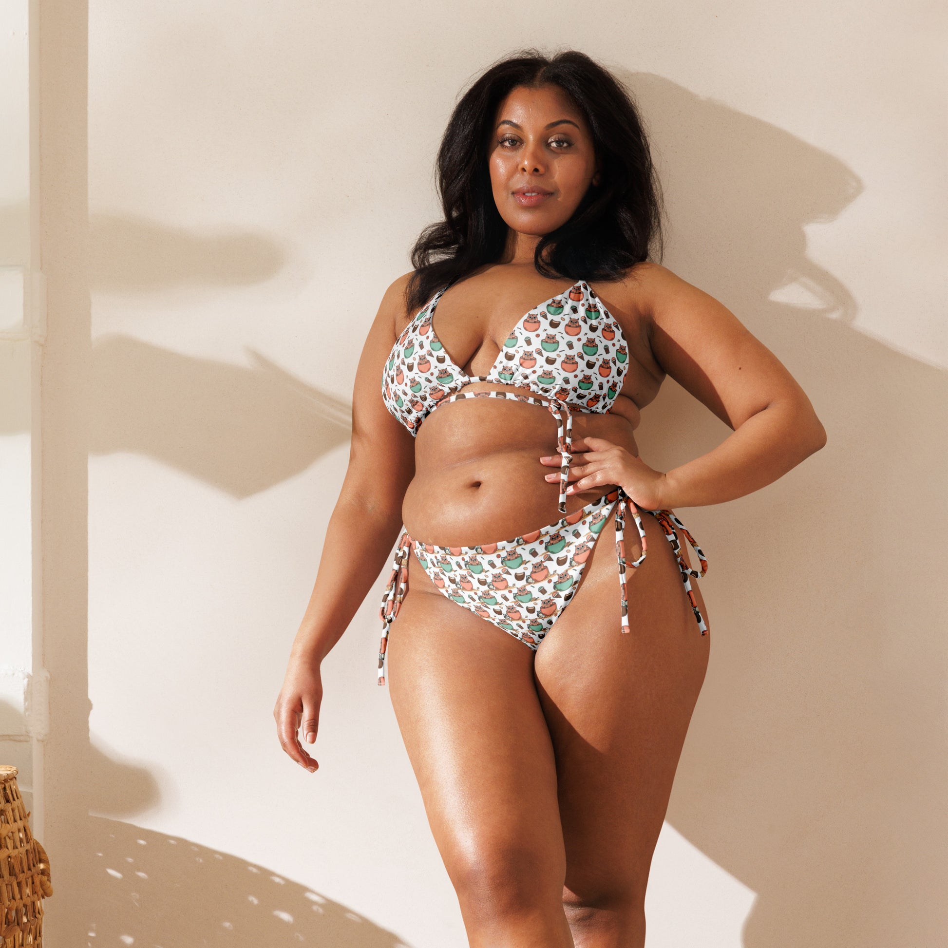 Wise Shores Recycled String Bikini – Owl-Themed All-Over Print Swimwear for Sustainable Living Dudeily