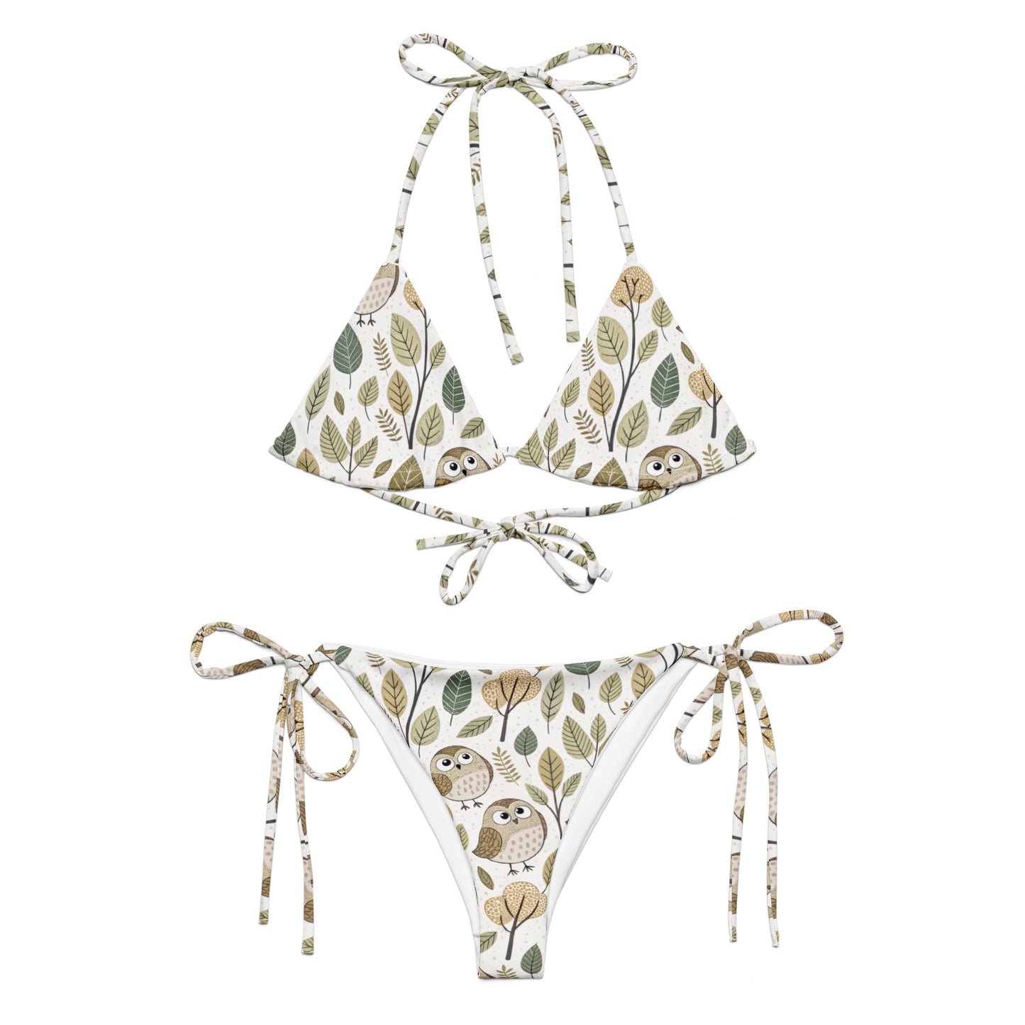 Owl-Themed All-Over Print Recycled String Bikini – Eco-Friendly Swimwear Sustainable Fashion USA 6XL Dudeily