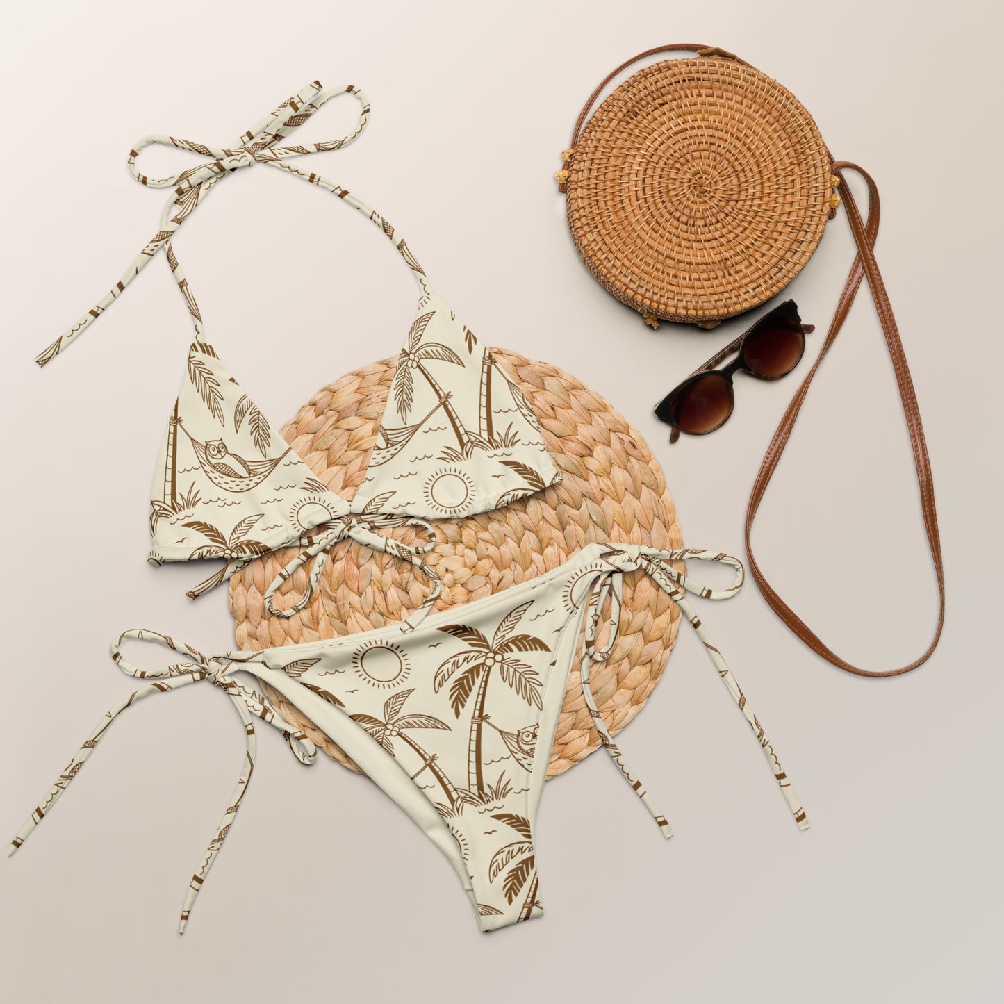 Owl-Themed All-Over Print Recycled String Bikini – Eco-Friendly Swimwear for Nature Lovers Dudeily