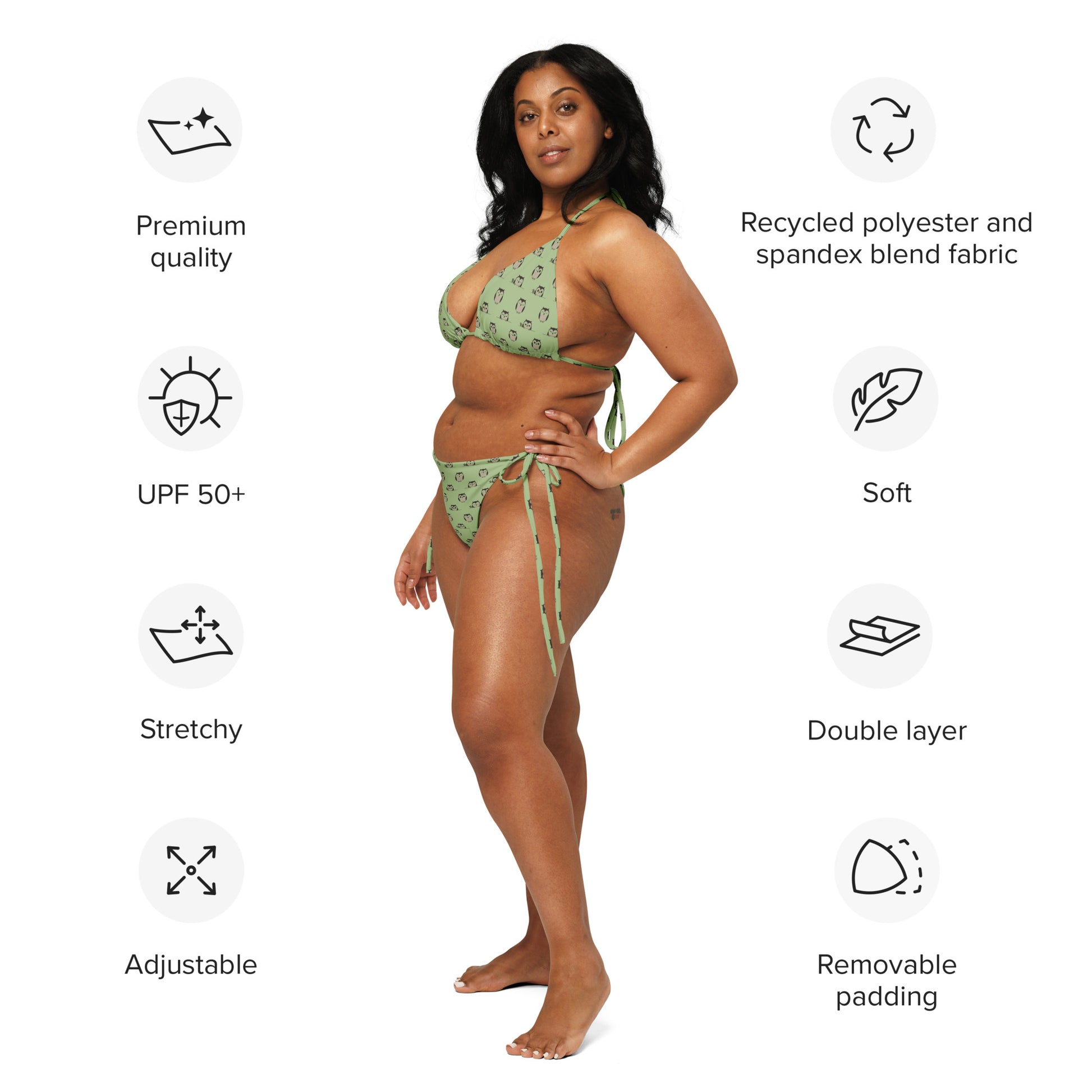 Owl-Themed All-Over Print Recycled String Bikini – Sustainable Fashion Dudeily