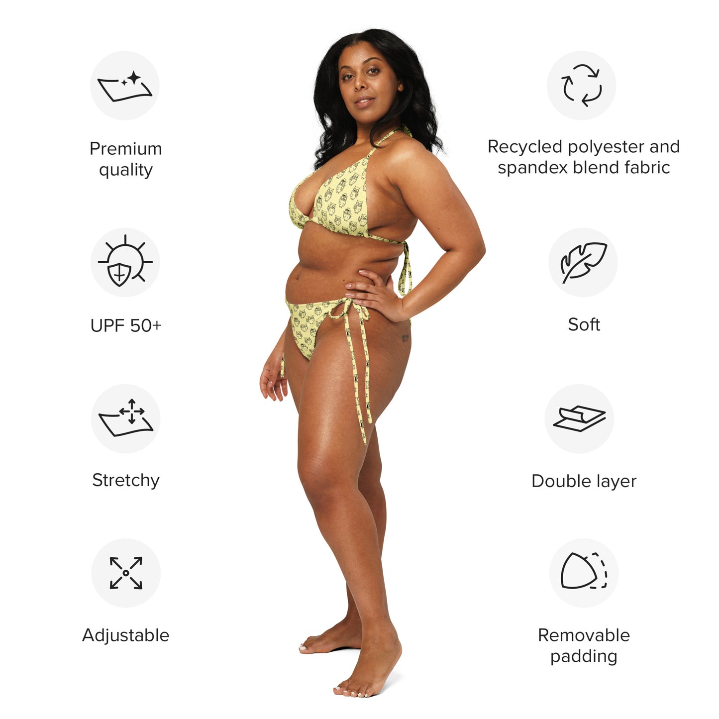 Owl-Themed All-Over Print Recycled String Bikini – Eco-Friendly Fashion Dudeily