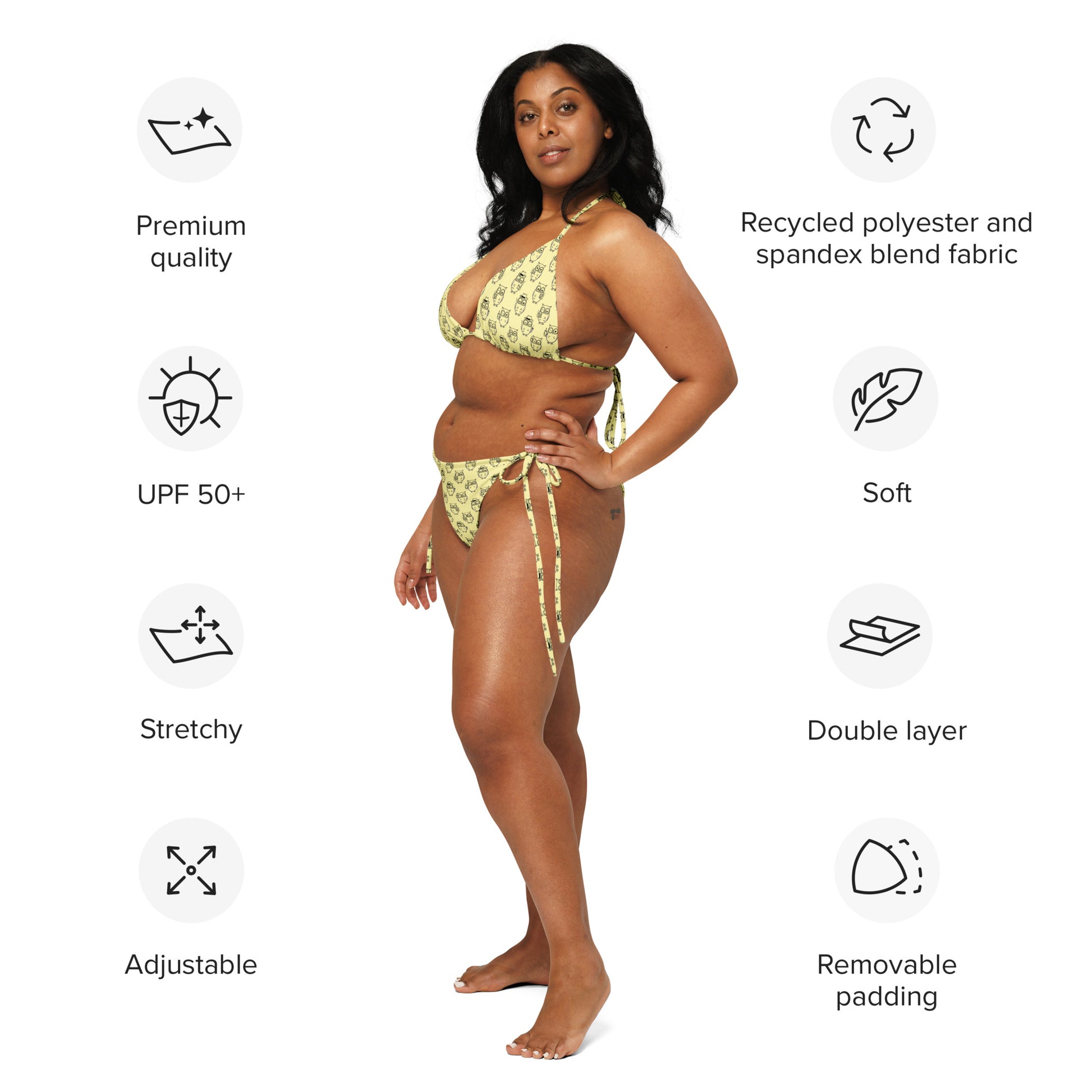 Owl-Themed All-Over Print Recycled String Bikini – Eco-Friendly Fashion Dudeily