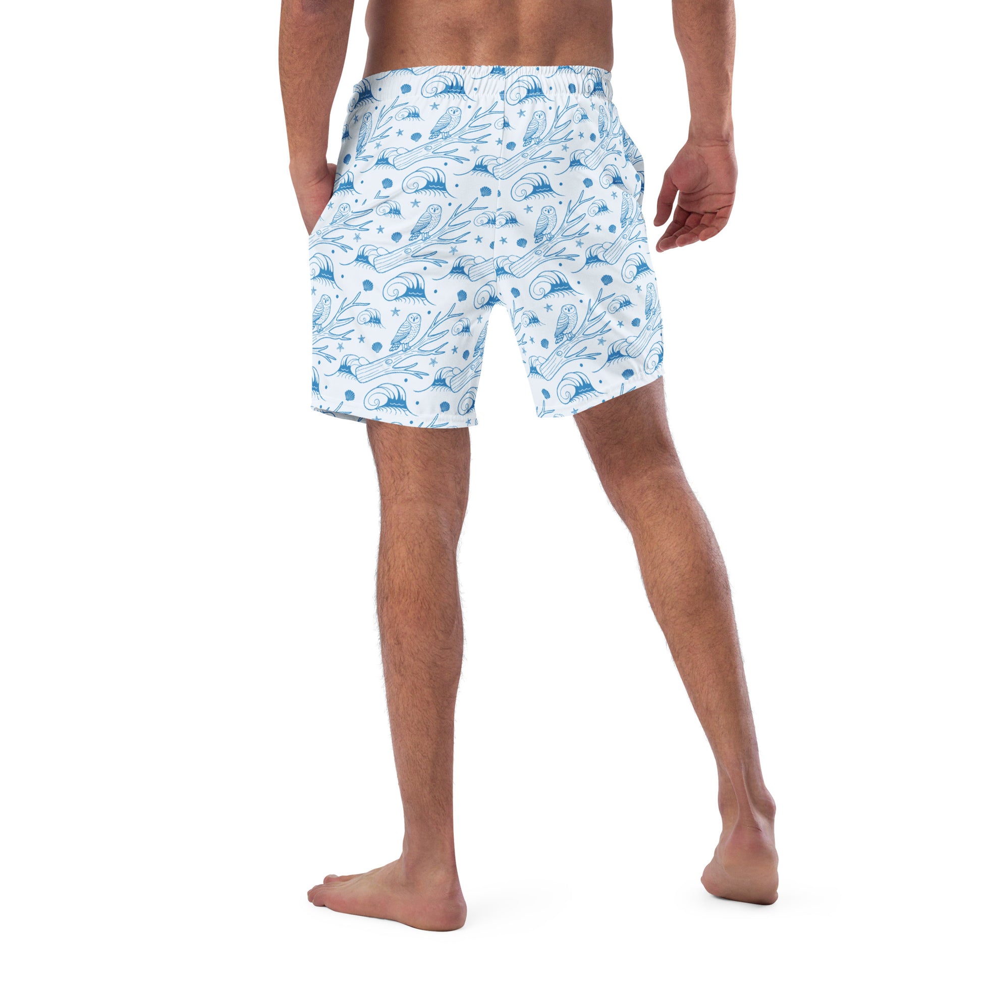 Owl Spirit Recycled Swim Trunks – Sustainable Beachwear for Eco Warriors Dudeily