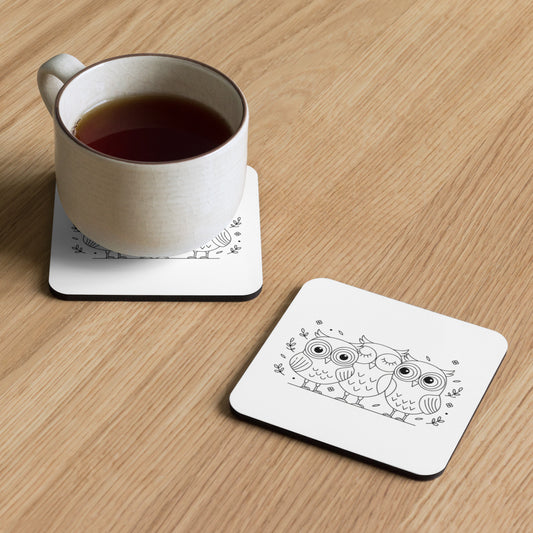 Owl-Themed Cork-Back Coaster – Durable and Stylish Drink Protection