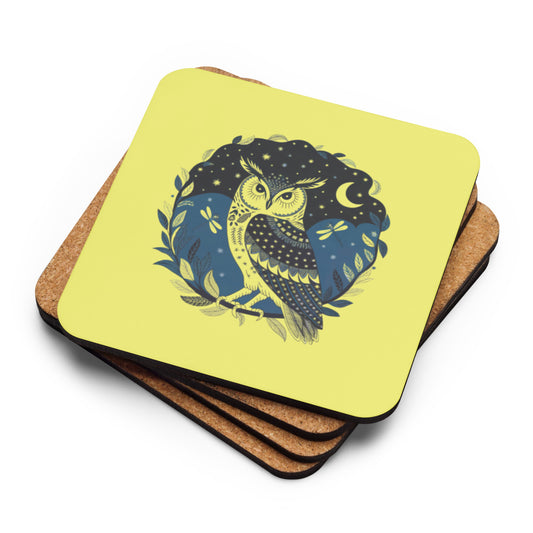 Owl-Themed Cork-Back Coaster – Durable and Stylish Drink Protection