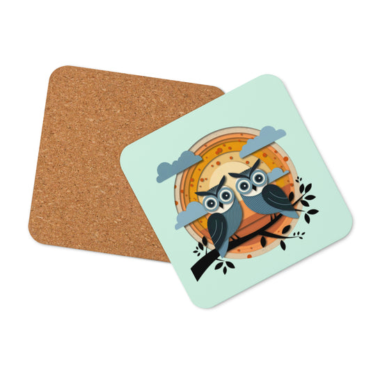 Owl-Themed Cork-Back Coaster – Durable and Stylish Drink Protection