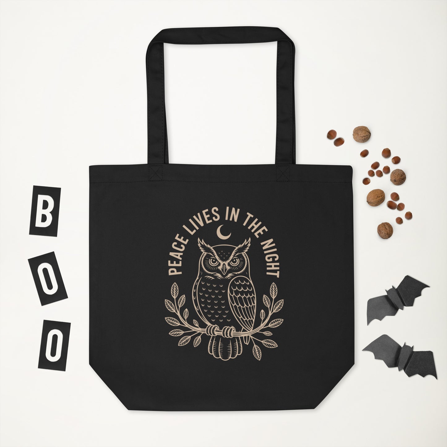 Eco Tote Bag: 'Peace in the Night' in Fall | Sustainable Owl Accessories USA Dudeily