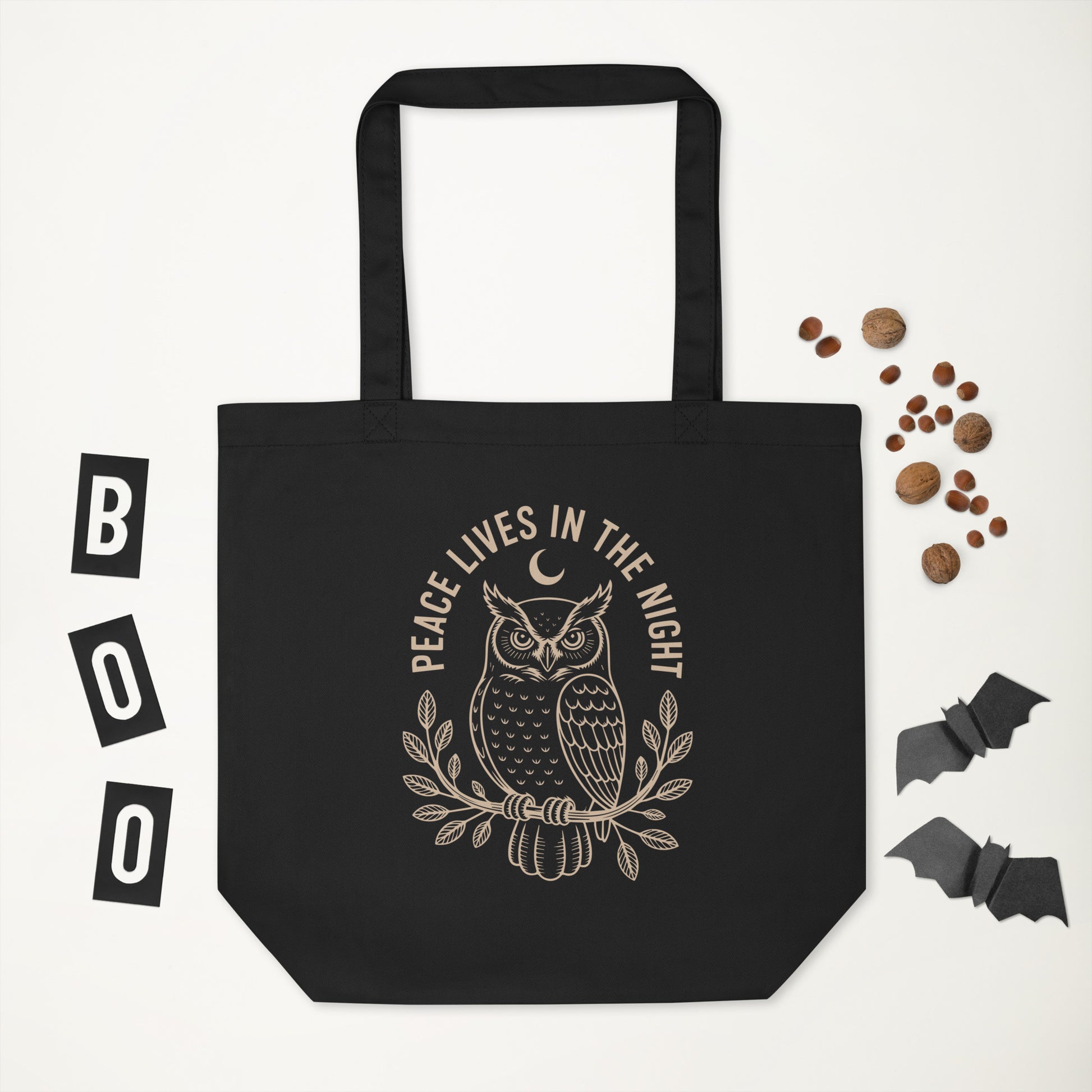 Eco Tote Bag: 'Peace in the Night' in Fall | Sustainable Owl Accessories USA Dudeily