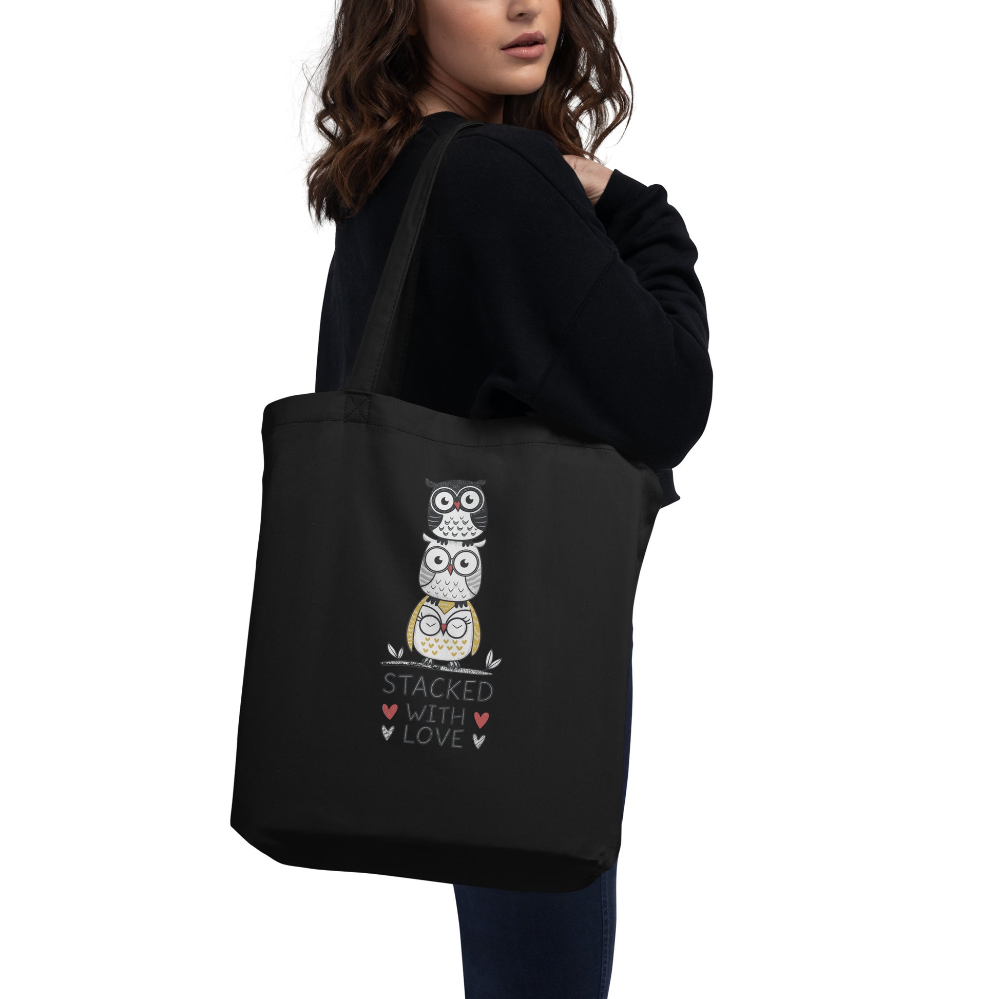 Eco Tote Bag: Stacked with Love | Owl-Inspired Sustainable Fashion USA by Dudeily Dudeily