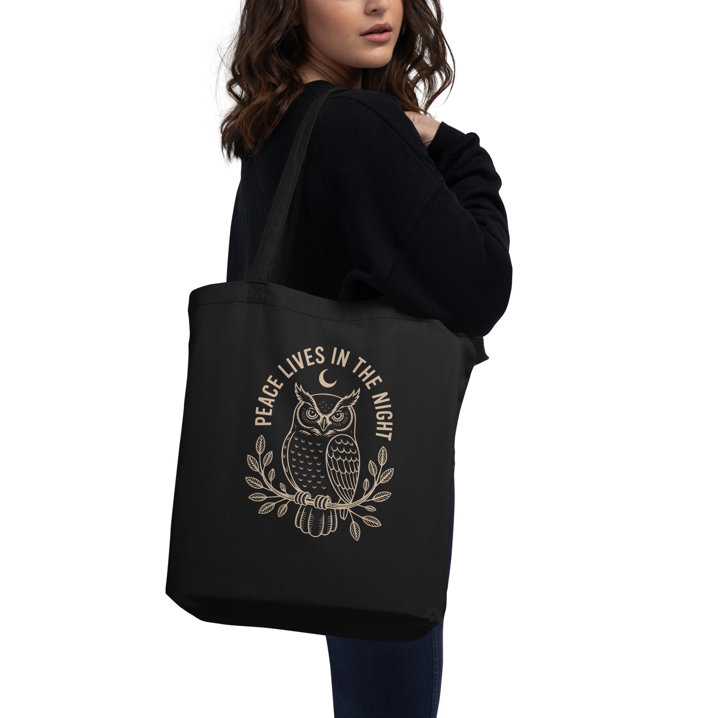 Eco Tote Bag: 'Peace in the Night' in Fall | Sustainable Owl Accessories USA Dudeily