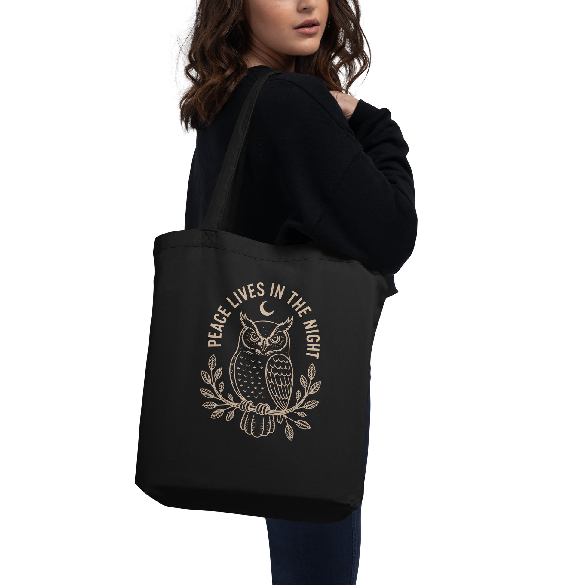 Eco Tote Bag: 'Peace in the Night' in Fall | Sustainable Owl Accessories USA Dudeily
