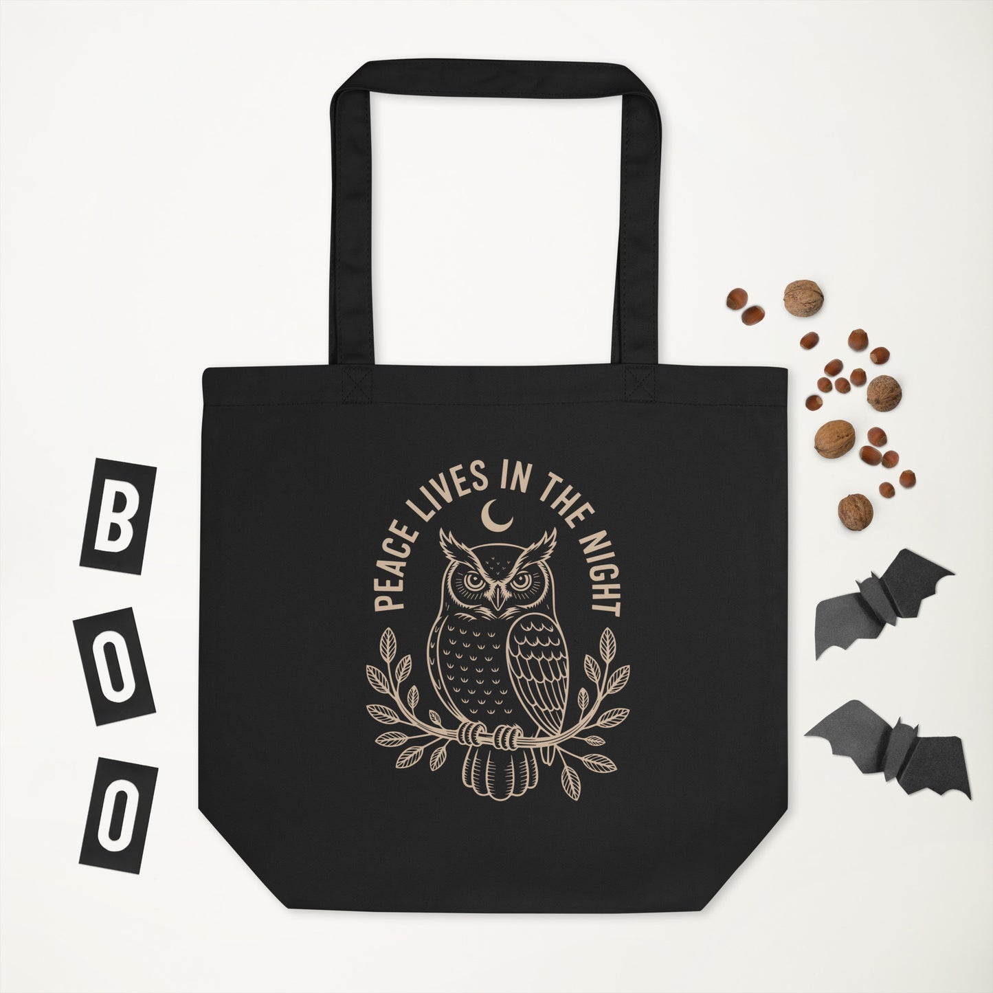 Eco Tote Bag: 'Peace in the Night' in Fall | Sustainable Owl Accessories USA Dudeily
