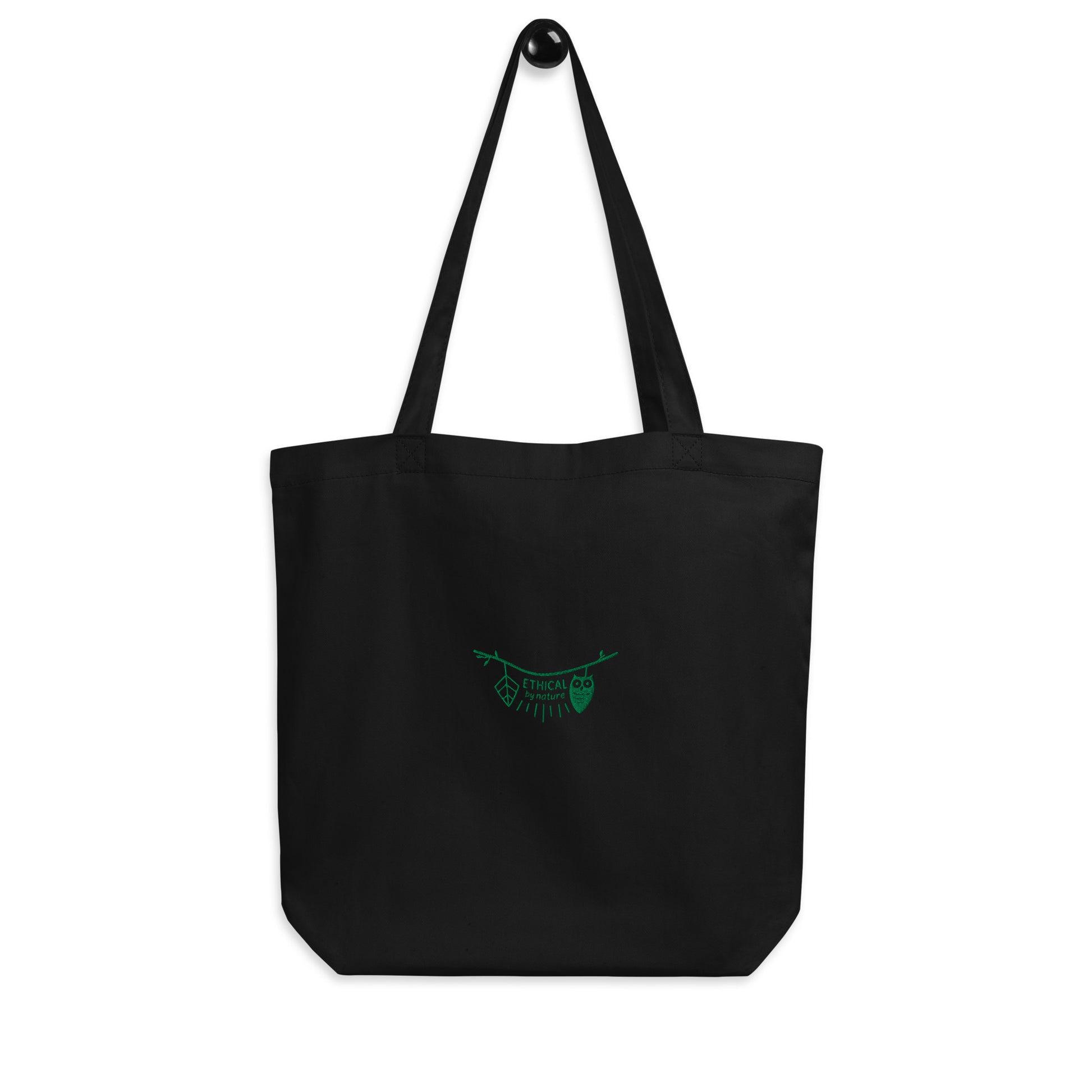 Eco Tote Bag: Ethical by Nature | Owl Embroidered Sustainable Fashion Accessory USA by Dudeily Black Dudeily