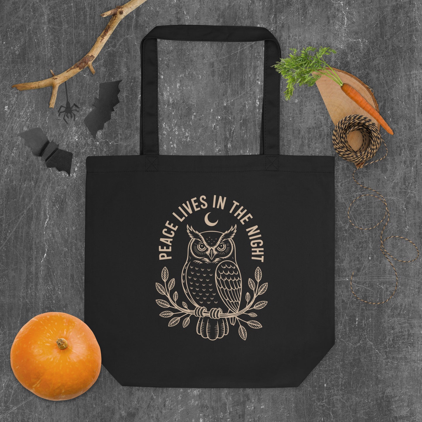 Eco Tote Bag: 'Peace in the Night' in Fall | Sustainable Owl Accessories USA Dudeily