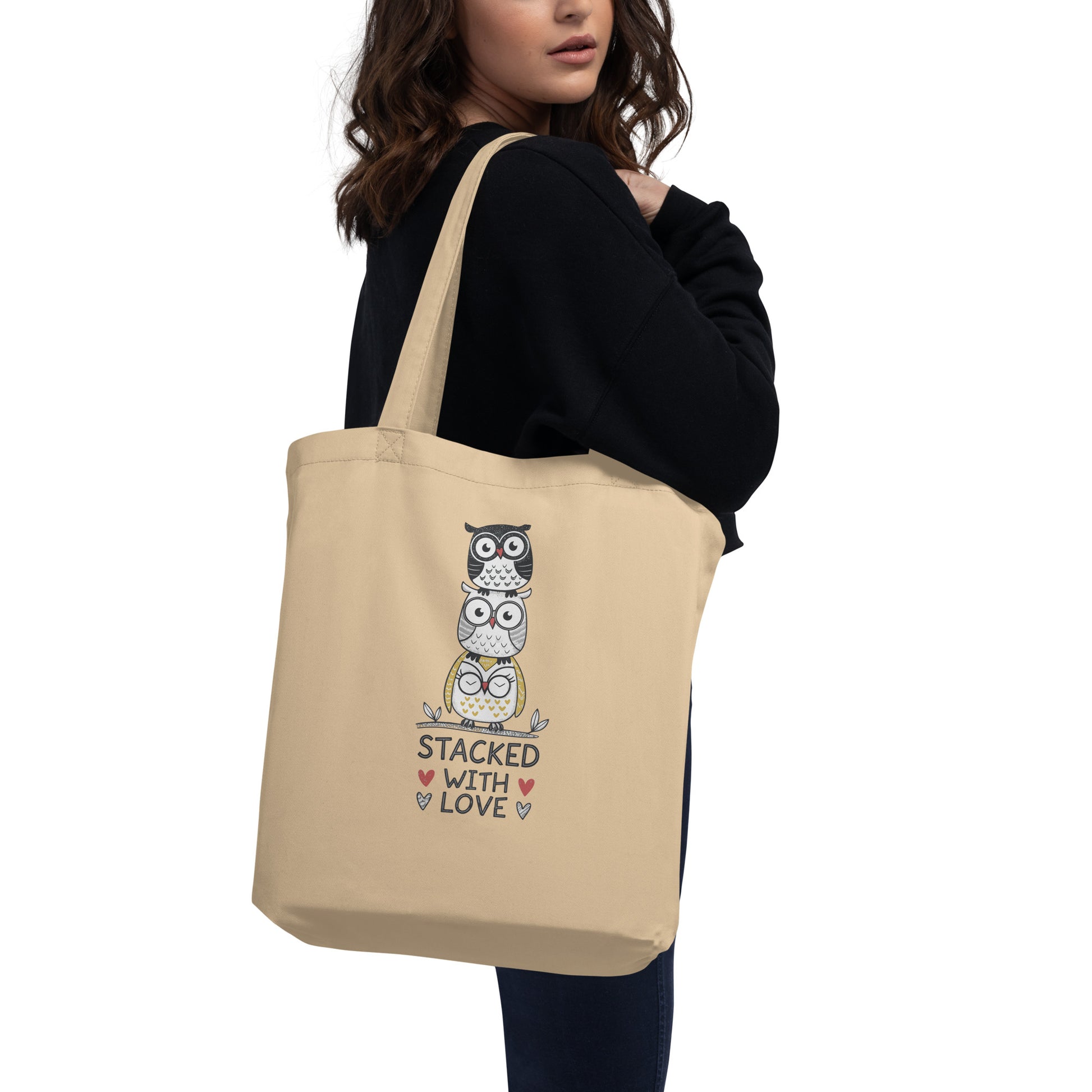 Eco Tote Bag: Stacked with Love | Owl-Inspired Sustainable Fashion USA by Dudeily Dudeily