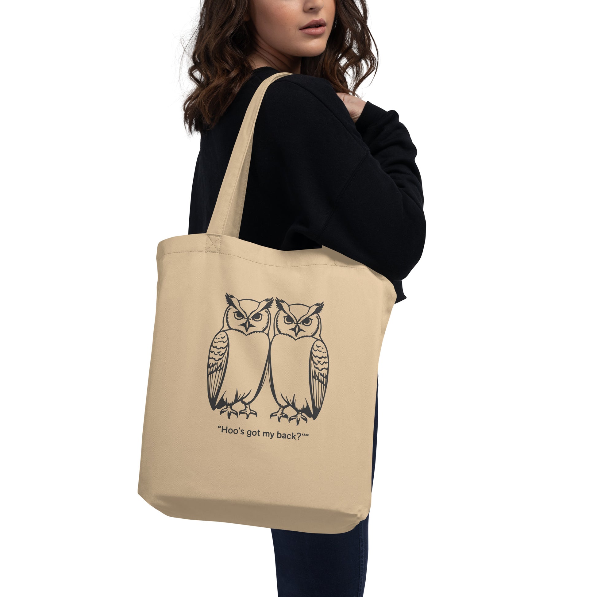 Eco Tote Bag: Hoo’s Got My Back? | Owl-Themed Sustainable Fashion USA by Dudeily Dudeily