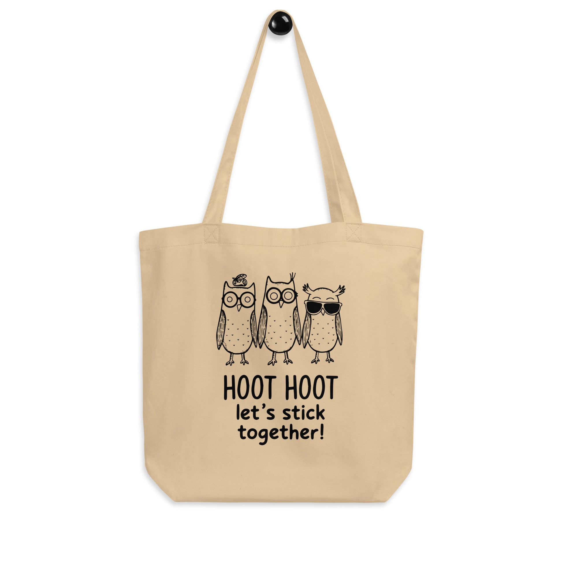 Eco Tote Bag: Hoot Hoot Let’s Stick Together! | Owl-Themed Sustainable Fashion USA by Dudeily Dudeily