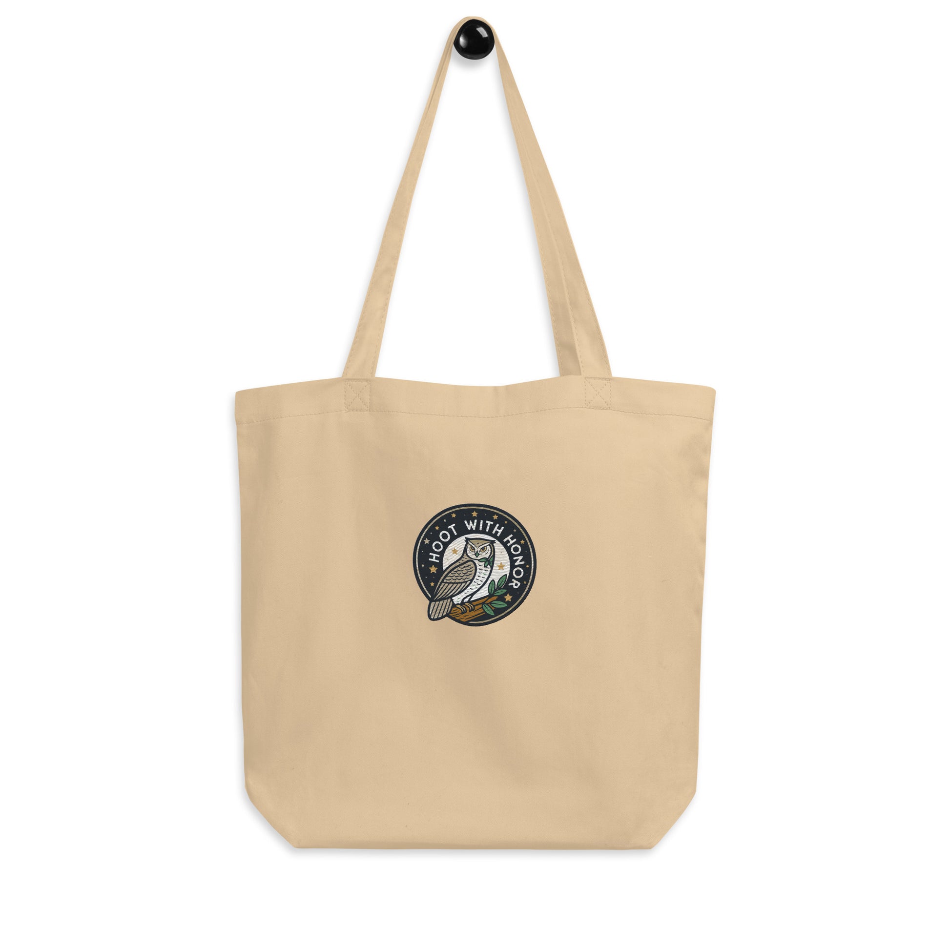 Embroidered Eco Tote Bag – Hoot With Honor | Owl-Themed Sustainable Fashion USA by Dudeily Oyster Dudeily
