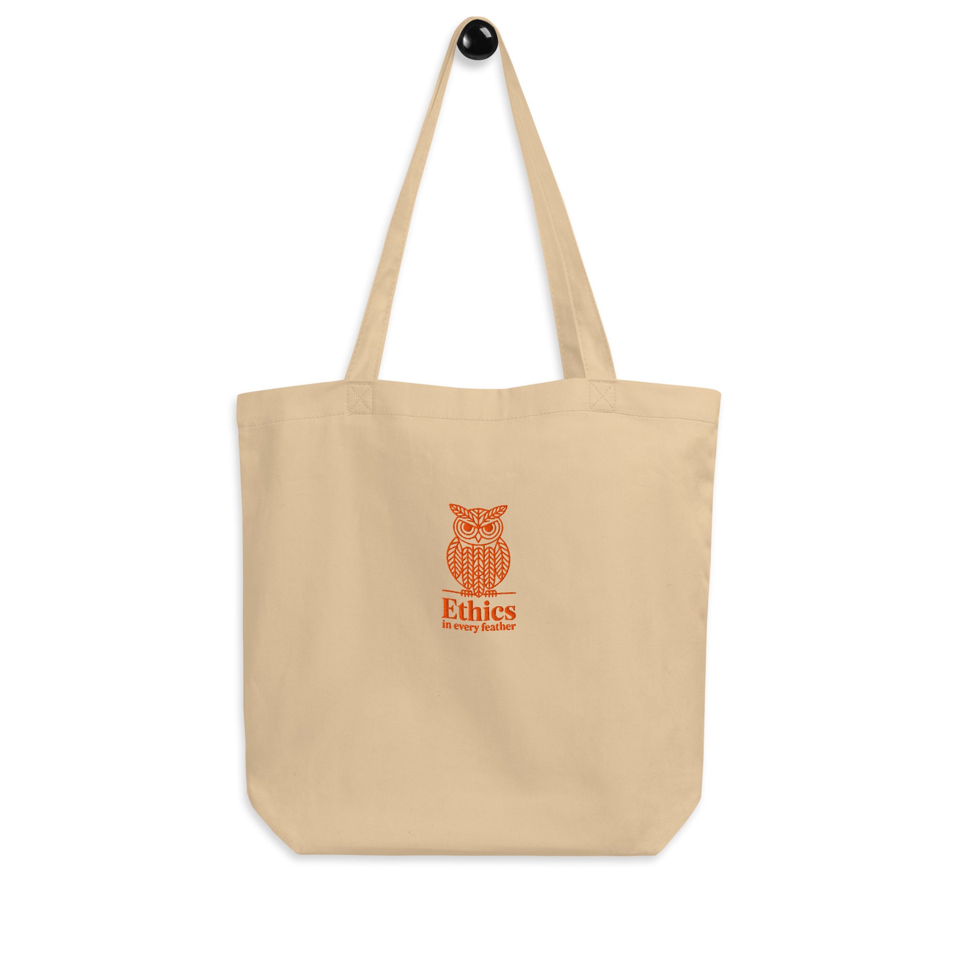 Large Organic Tote Bag -"Ethics in Every Feather" | Sustainable Owl Fashion USA Oyster Dudeily