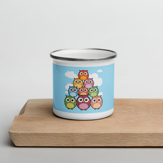 Owl-Themed Enamel Mug – Lightweight, Durable Drinkware