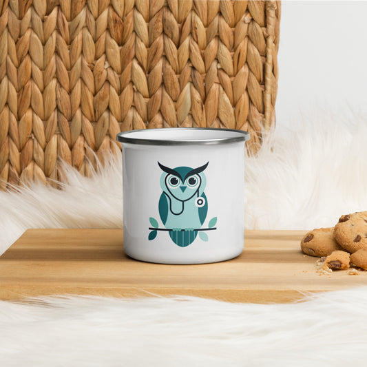 Owl-Themed Enamel Mug – Lightweight, Durable Drinkware