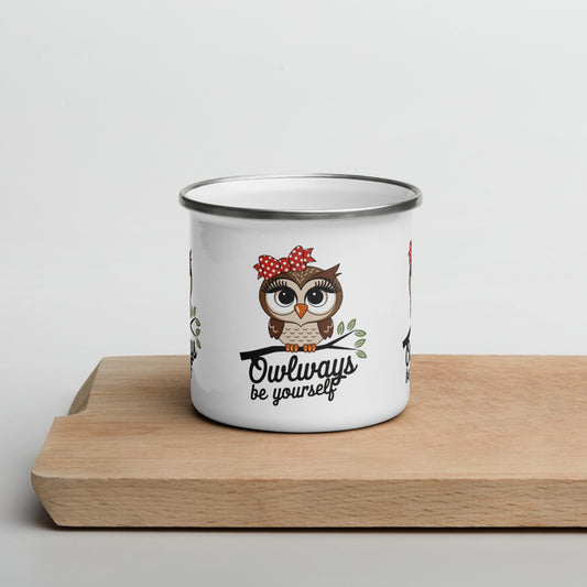 Owl-Themed Enamel Mug – Lightweight, Durable Drinkware