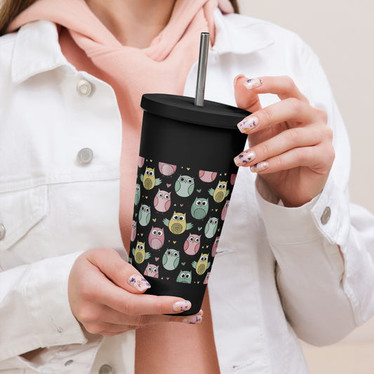 Owl-Themed Insulated Tumbler with Straw – Stylish and Spill-Proof Drinkware