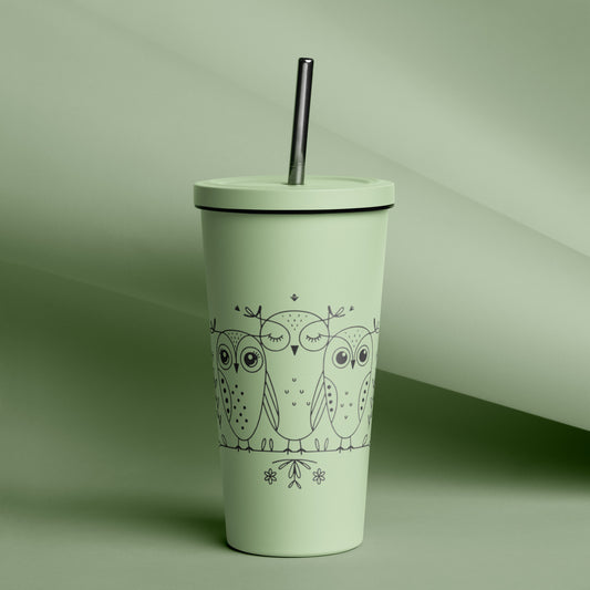 Owl-Themed Insulated Tumbler with Straw – Stylish and Spill-Proof Drinkware