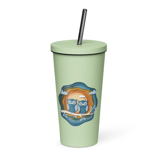 Owl-Themed Insulated Tumbler with Straw – Stylish and Spill-Proof Drinkware