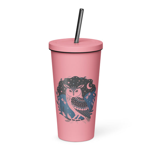 Owl-Themed Insulated Tumbler with Straw – Stylish and Spill-Proof Drinkware