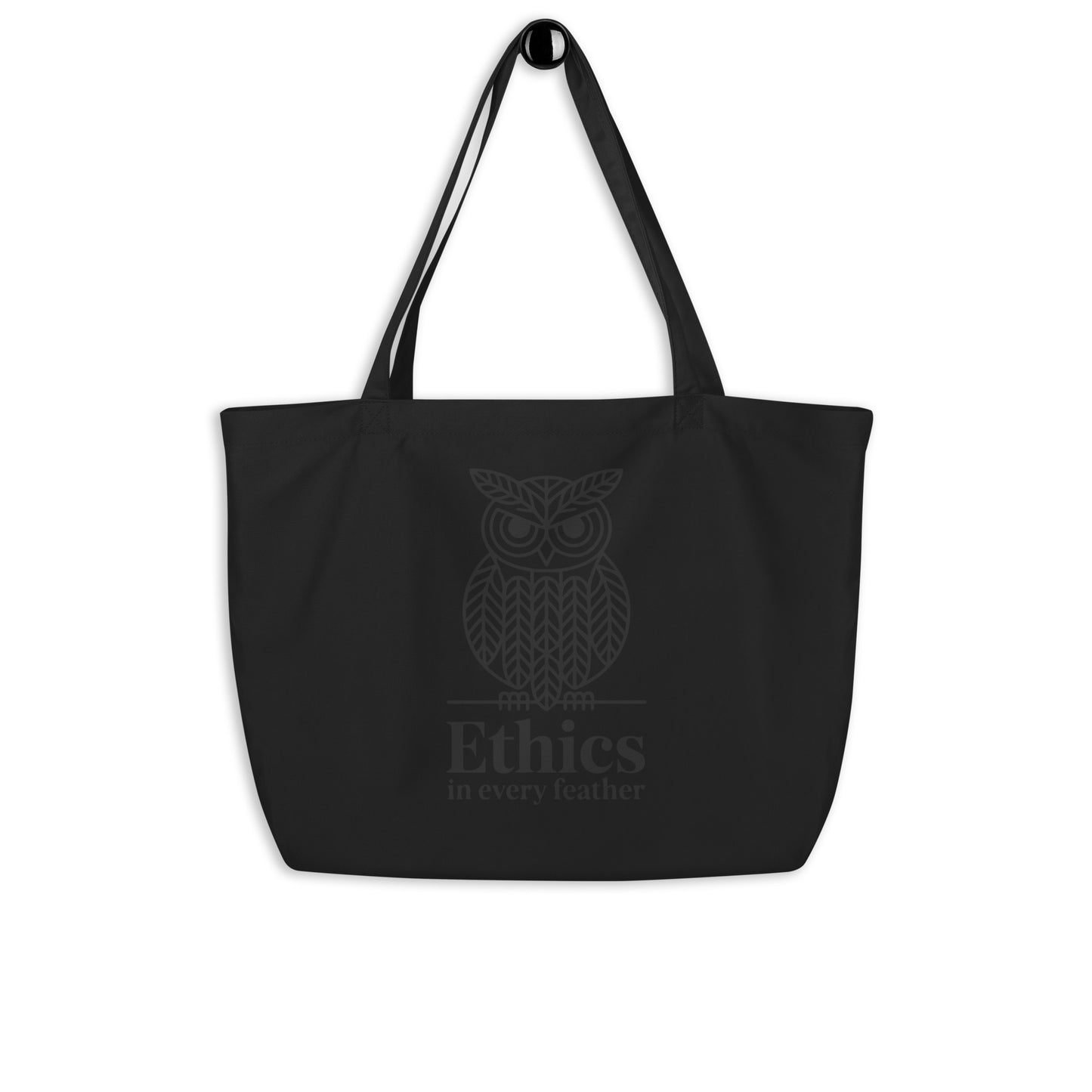 Large Organic Tote Bag: 'Ethics in Every Feather' | Sustainable Owl Accessories USA Dudeily