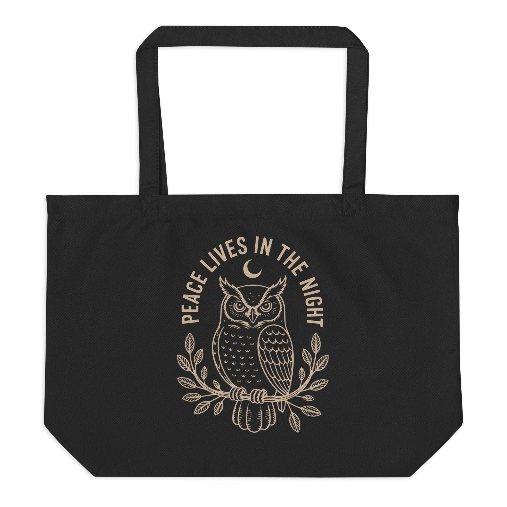 Large Organic Tote Bag: 'Peace in the Night' in Fall | Sustainable Owl Accessories USA Dudeily